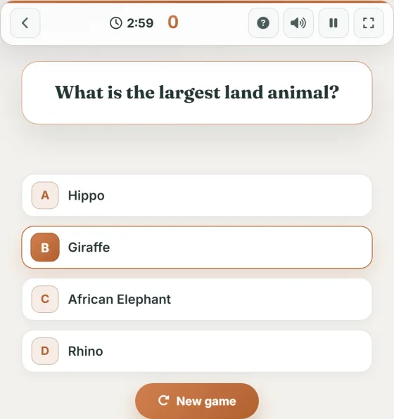 Animal Quiz — live gameplay