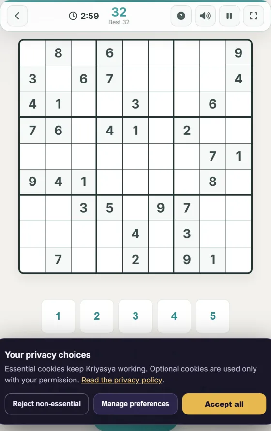 Daily Sudoku — live gameplay