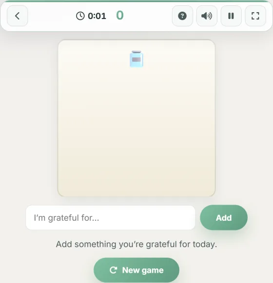 Gratitude Jar — live gameplay