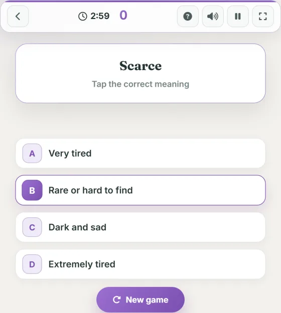 Vocabulary Match — live gameplay