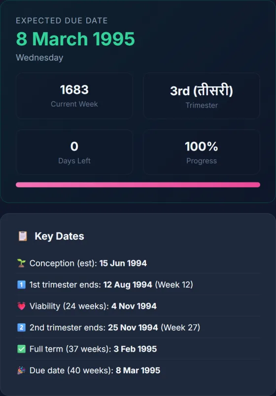 Due Date Calculator — result screen