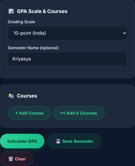 Advanced GPA Calculator — result screen