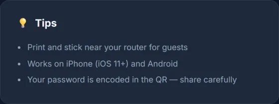 Wi-Fi QR Generator — result screen